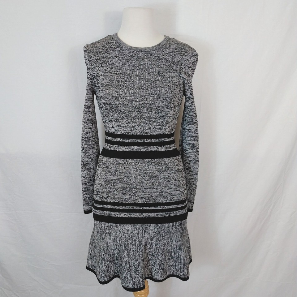 Kookai Womens Size 1 Grey Marble Textured Knit Bodycon Long Sleeve Stretch Dress