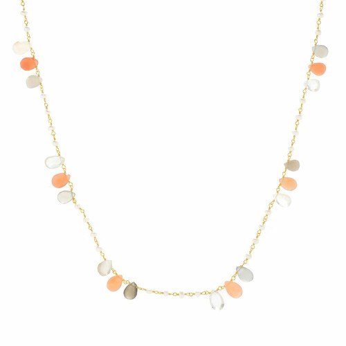 Meher's Jewelry GOLD TONE MULTI GEMSTONE PEAR CUT AND PEARL 36" NECKLACE - Picture 1 of 3