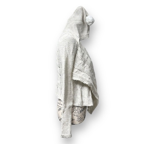 Abercrombie Kids M Cream Cable Knit Hooded Cardigan Sweater Pom Cozy Winter - Picture 5 of 13
