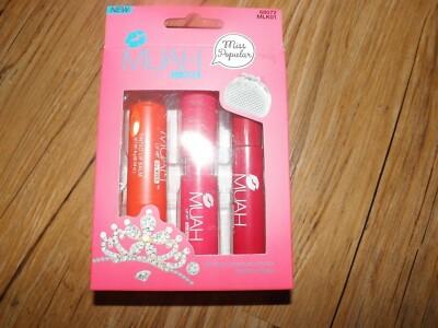 3 NEW Muah Lip Kit - Miss Popular - Lip Stain Moisture Lip Stick Tinted Lip Balm