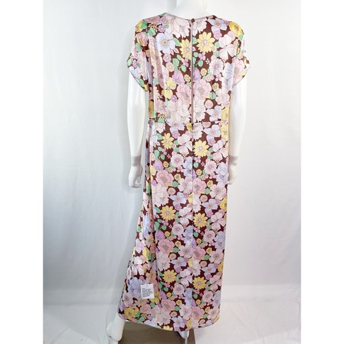ASOS Design Brown Floral Maxi Dress Size 14 Short Sleeve Side Slit Shift New - Picture 8 of 10