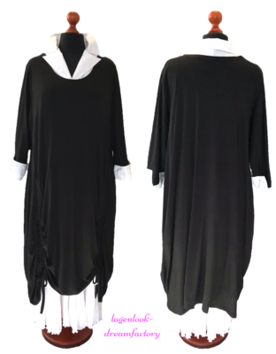 Lagenlook EDEL Ballon Kleid Schlitz Vorn SCHWARZ JERSEY 48,50,52,54,XXL,XXXL ,4XL