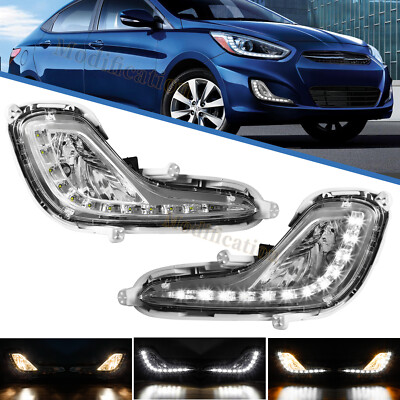 Fog Lights LED DRL For 2012 - 2017 Hyundai Accent Sedan/Hatchback GL LE SE 02-17