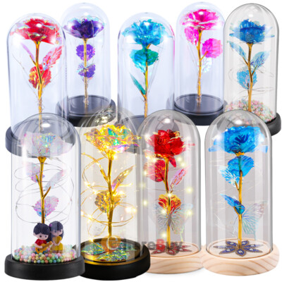 Valentine's Day Galaxy Rose Enchanted Crystal Flower Dome Rose LED ...