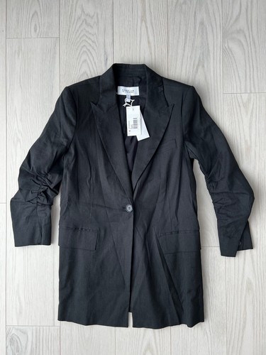 Derek Lam 10 Crosby Harrison Gathered Sleeve Linen Blend Blazer Black ( 0 ) - Picture 3 of 5