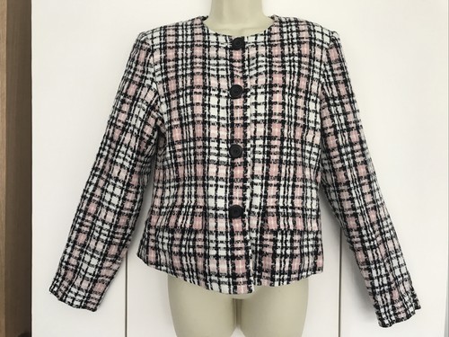 AT. Womens Size 14 Pink Black White Check Long Sleeve Suit Jacket SMART WORK
