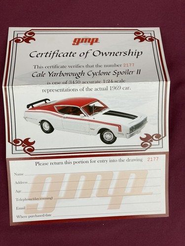 GMP 1/24 1969 Mercury Cyclone Cale Yarborough Special Diecast NIB COA Beautiful! - Picture 11 of 12