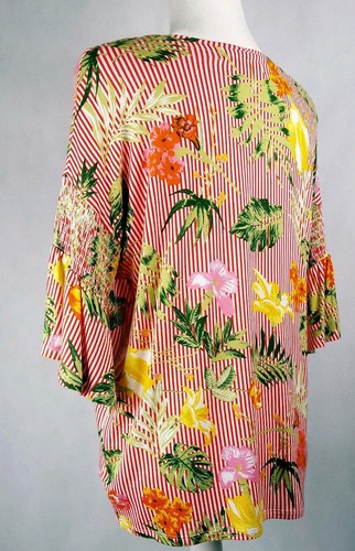 HARLOW & ROSE WHITE PRINTED WOMEN BLOUSE SHORT RUFFLE SLEEVES CREW NECK 1187B-M - Picture 5 of 12