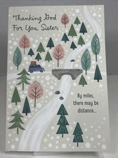 DaySpring Christmas Greeting Card Unused Sister Trees Bridge Van Gift