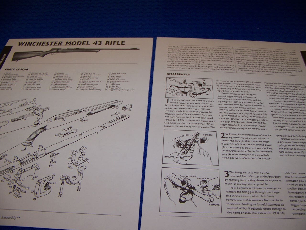 Winchester Model 43 Rifle Series Legend Exploded View Disassembly 270mm