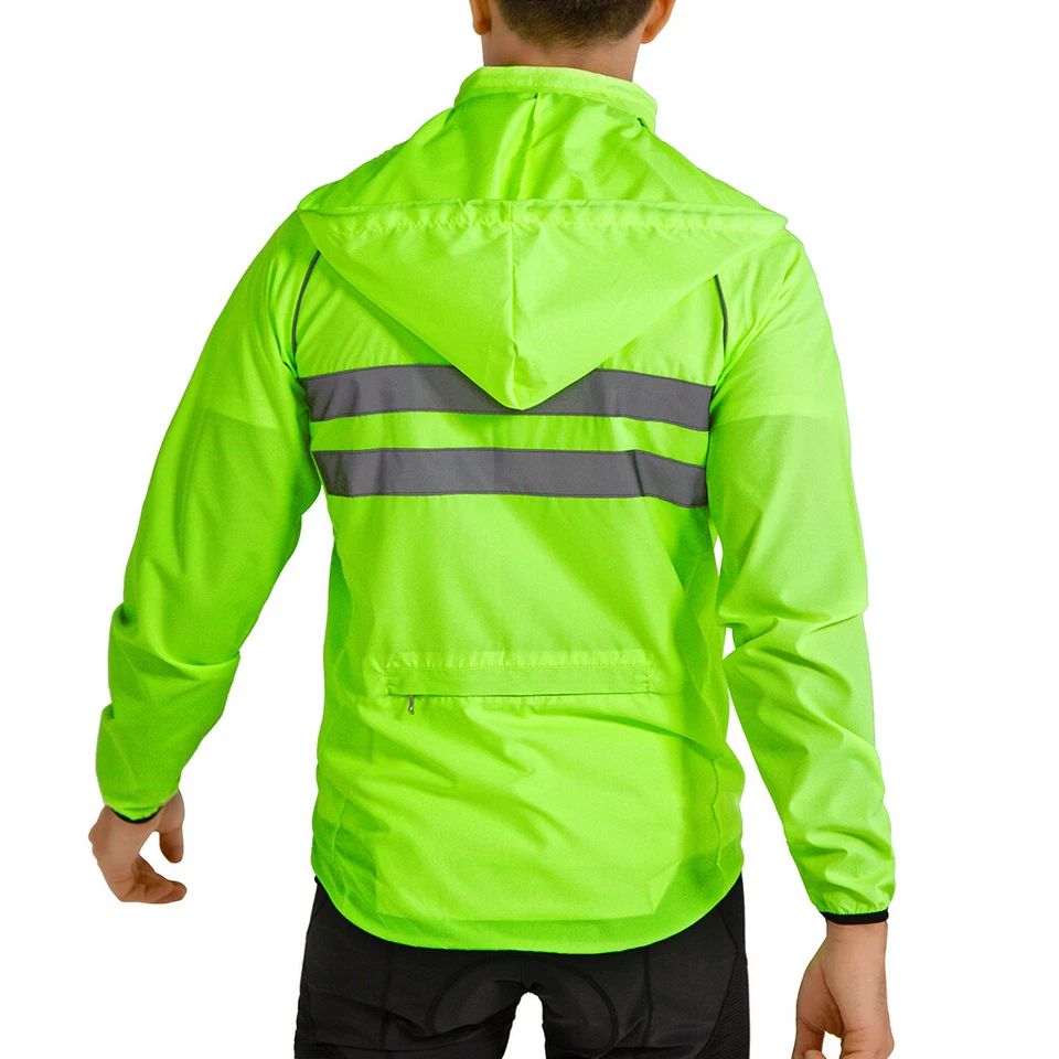 WOSAWE Mens Cycling Jacket Hooded Hi Viz Vest Reflective Bike Windoroof Jersey - Image 4 of 4
