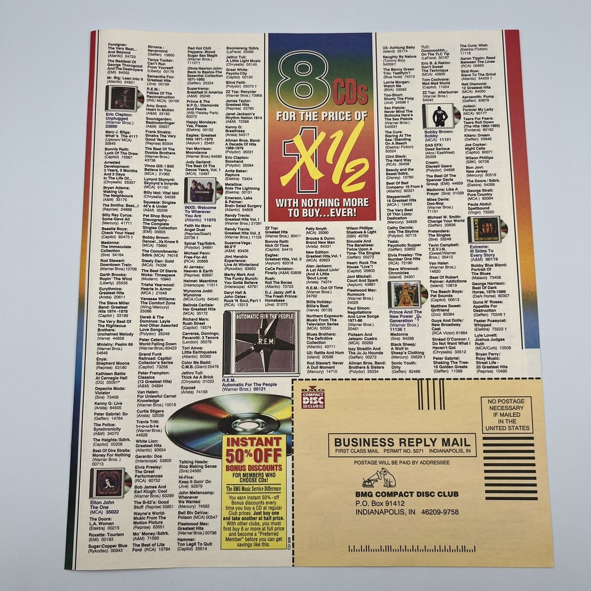 BMG Compact Disc Music Club 1993 AD ONLY mail order Prince Elton