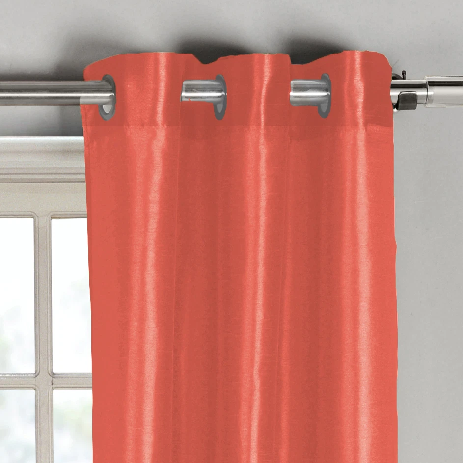 Dos (2) paneles de cortina de ventana de salmón: imitación seda, ojales plateados, 76" x 84" Foto 2 de 3