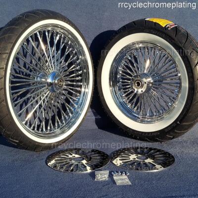 プロテア　クリームミンク　③2輪 DNA Mammoth 52 Spoke Chrome Wheels 2 Rotors Tires Harley 00-07