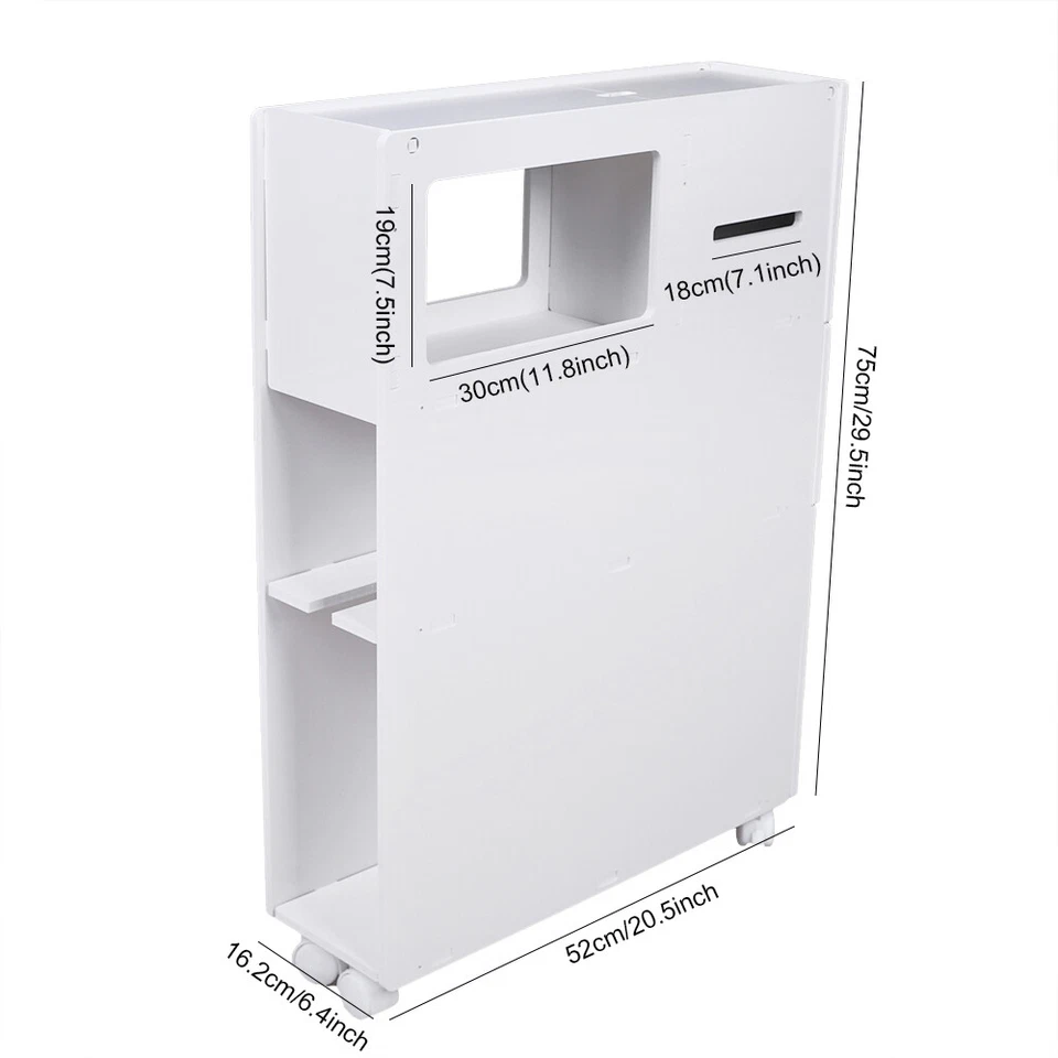 Bathroom Floor Cabinet Storage Organizer with Shelf Free Standing Cabinet White - Image 3 of 4