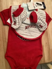MLB Los Angeles Angels Infant 3 Piece Creeper Bib  Bootie Set NWT T930