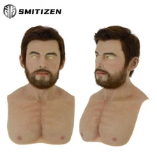 SMITIZEN Silicone Disguise Human Skin Male Mask Thor with Brown Hair and Beard