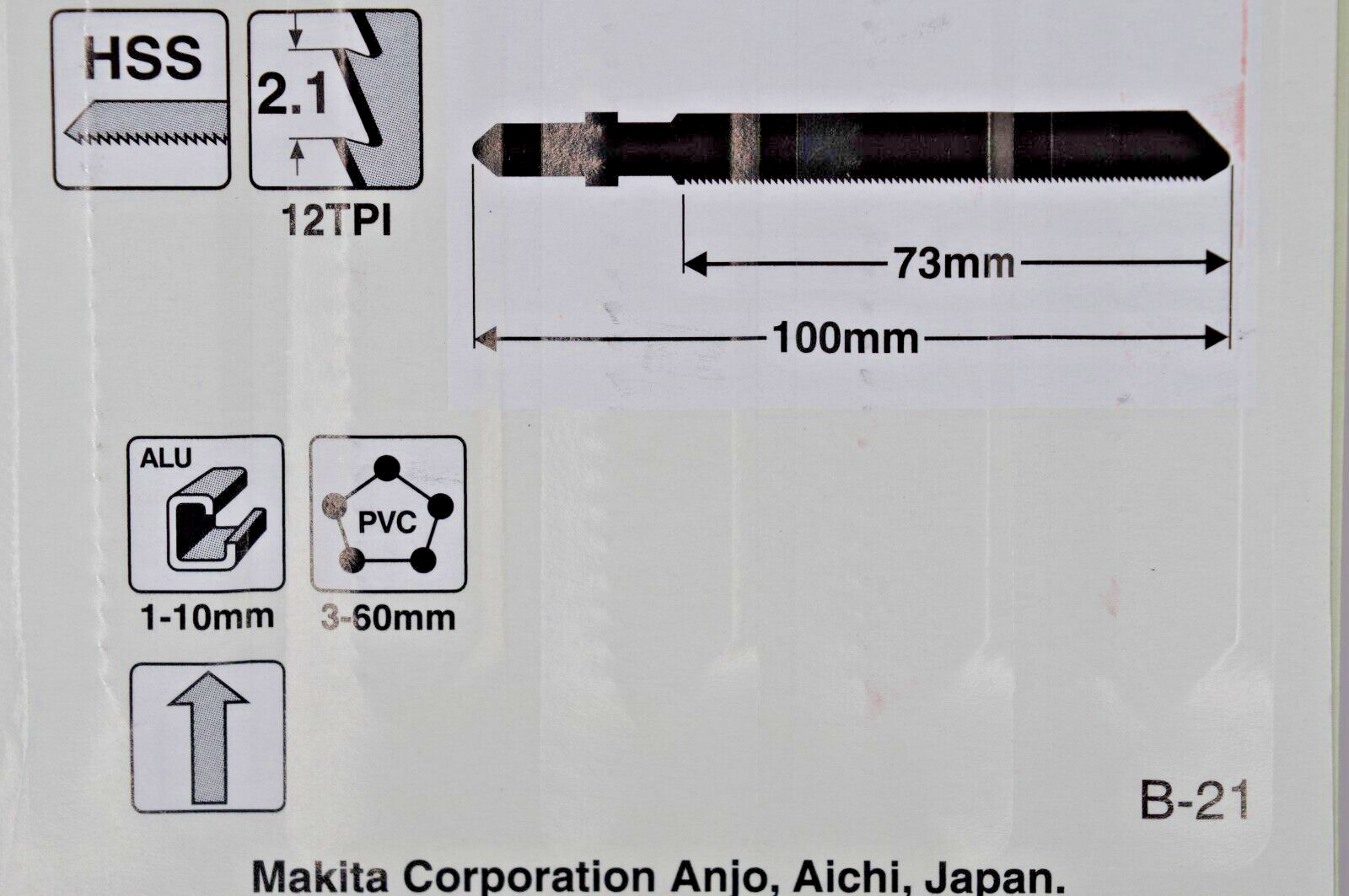 Makita A85721 Jigsaw Blades B21 For Cutting Acrylics Aluminium PVC