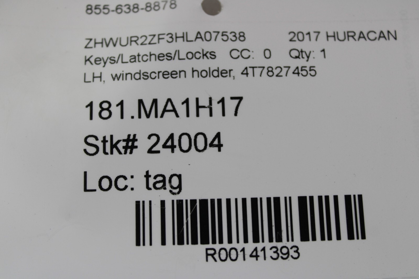 Lamborghini Huracan, LP610, 580, LH, Back Panel Latch/Lock, Used, P/N 4T7827455