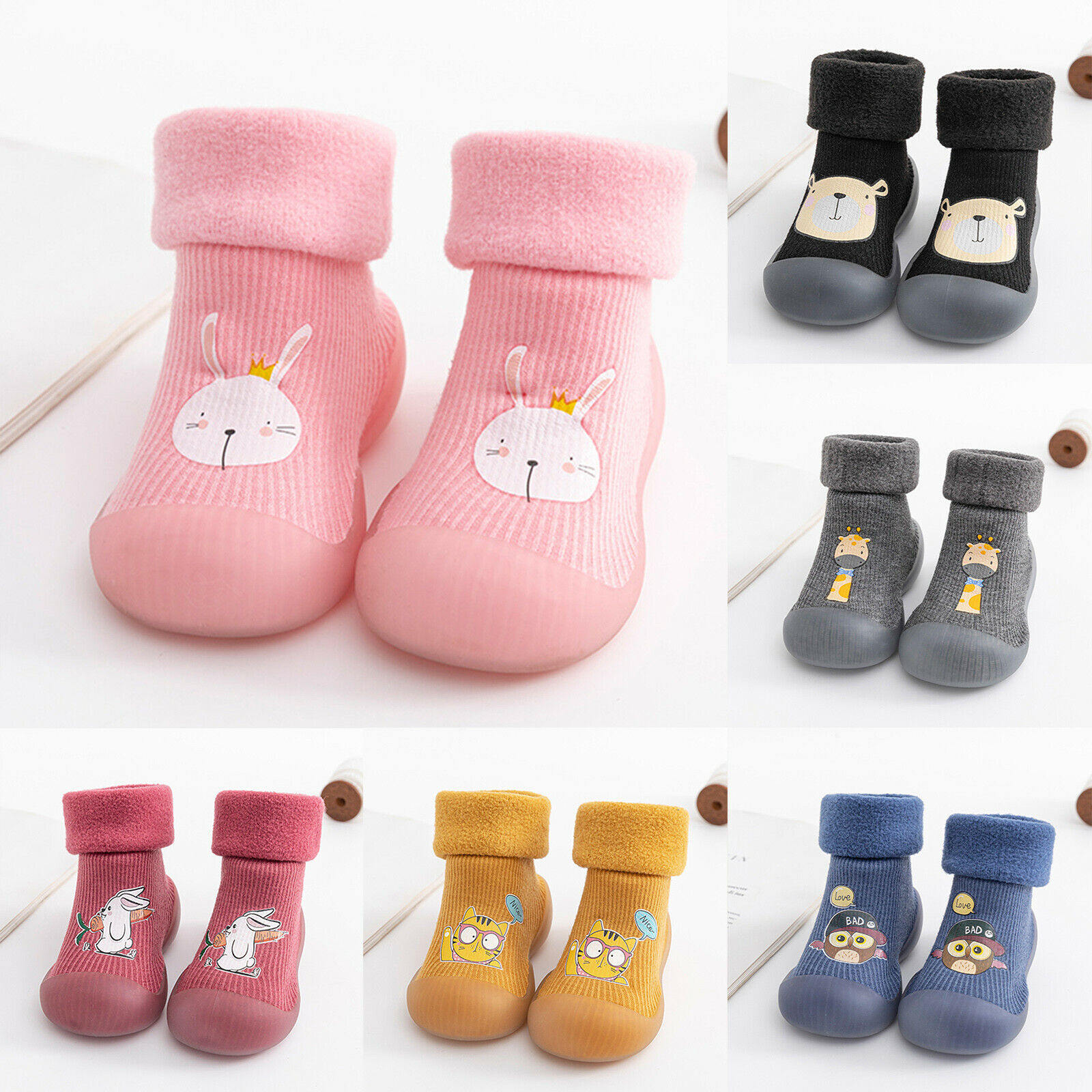 Toddler Kids Baby Boys Girls Cute Knit Soft Sole Rubber Shoes Socks Slipper