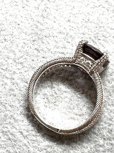 Vintage Judith Ripka pierścionek S 8 925 Srebro szterlingowe głęboki czerwony kamień CZ - Zdjęcie 6 z 9