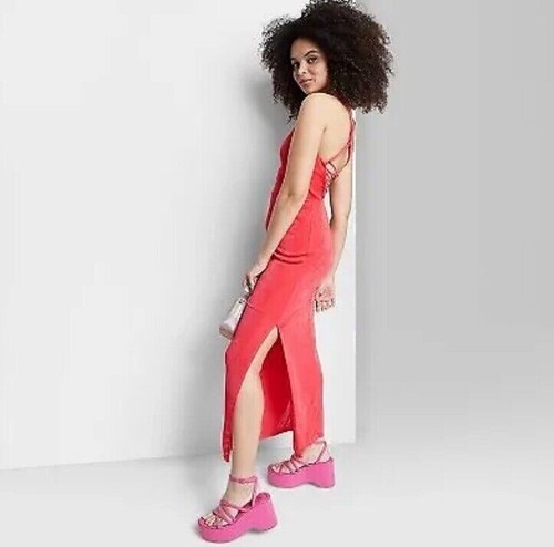 Women's Lace-Up Back Maxi Bodycon Dress - Wild Fable - RED, M Medium - Bild 4 von 5