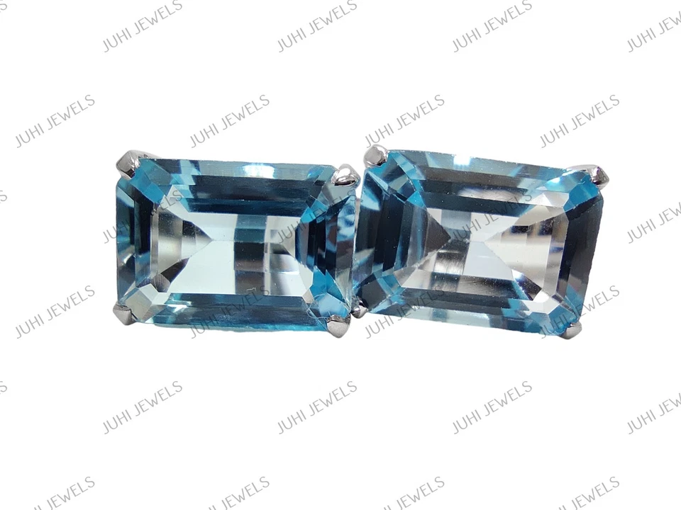 Gemelos Topacio Azul Grande Hombres 10x14 mm Octágono Topacio Azul Gemelos Hombres Plata 925 Foto 2 de 4