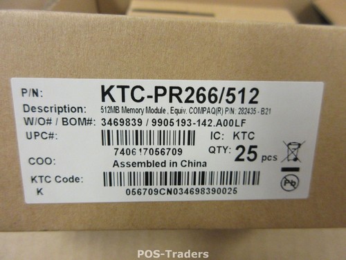 Kingston 512MB KTC-PR266/512 Equiv. Compaq 282435-B21 PC-2100 184-Pin NIEUW BOX - Afbeelding 3 van 3