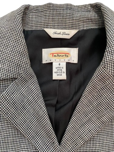 Talbots Petites Black White Irish Linen Blazer Jacket Sz 8P Petite Houndstooth - Picture 5 of 5