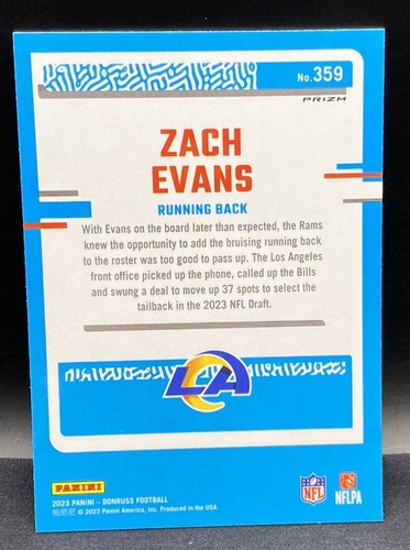 2023 Donruss Optic Rated Rookie Preview Pink Prizm Zach Evans Los Angeles Rams - Picture 2 of 2