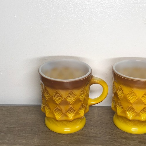 Vintage Anchor Hocking Fire King Coffee Mug Set  Kimberly Diamond Yellow Lot 3 - Picture 5 of 18