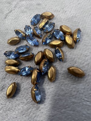 30x Rivoli Blue Crystal In Gold Setting Glue On Charm 5 By 10mm Oval (z45-190)