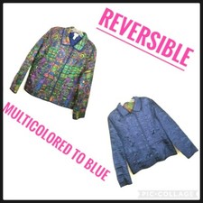 Chicos Sz 2 Reversible Jacket Multicolor Silk Blend Abstract Quilted Boho