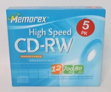 5 PACK Memorex High Speed CD-RW 12x 700 MB 80 Min Rewritable CD Discs NEW SEALED