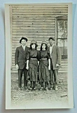 Depression Era Sisters in Fancy Dresses & Pillbox Hats Dates Postcard RPPC 8730