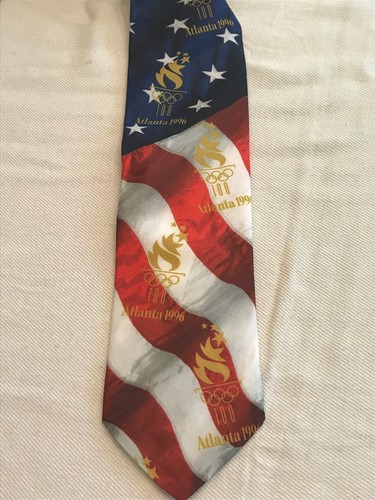 OFFICIAL ATLANTA 1996 OLYPMIC GAMES NECKTIE - NEW WITH TAGS, RED WHITE BLUE. 56" - Picture 2 of 8