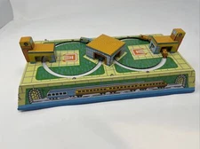 RETRO Wind Up Tin Train Station No Key