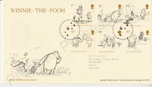 GB ROYAL MAIL FDC 2010 WINNIE THE POOH STAMP SET TALLENTS HOUSE PMK