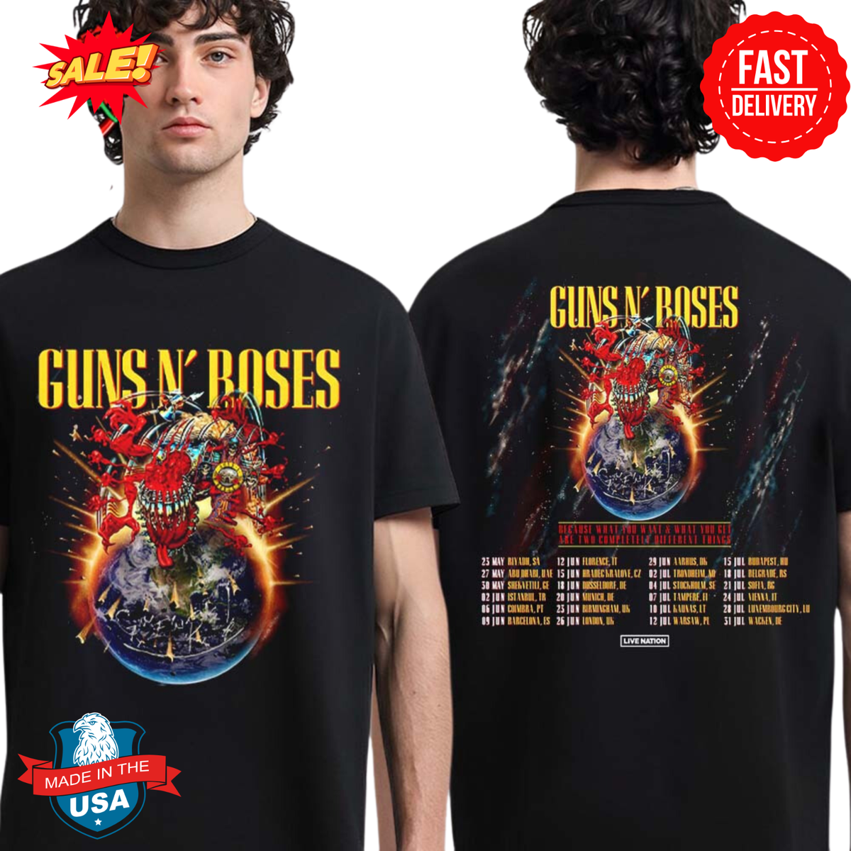 GUNS N' ROSES 2025 TOUR Tシャツ Mサイズ Bullet Logo Tour 2025 T-Shirt - Guns N' Roses