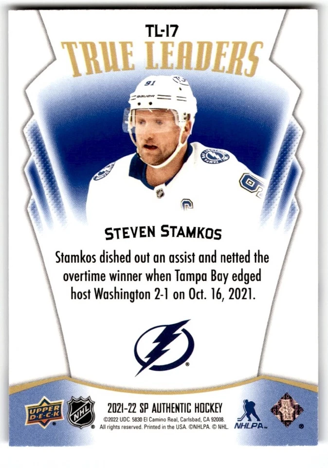 2021-22 SP Authentic True Leaders Blue Steven Stamkos #TL-17 Tampa Bay Lightning - Image 2 of 2