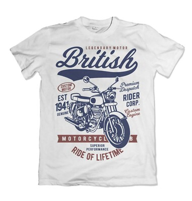 British Motorcycle t shirt Biker Bike Motorbike Mens Classic Union Jack  Flag UK