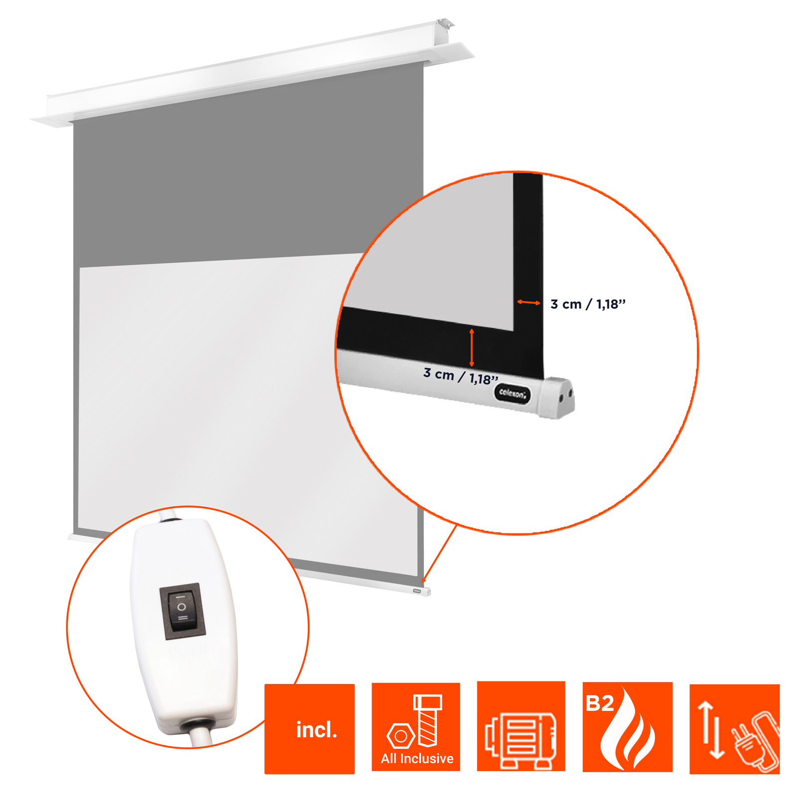 Thumbnail - Celexon Deckeneinbauleinwand Motor Professional Plus 180 X 112 Cm