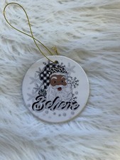 ceramic holiday Santa ornament