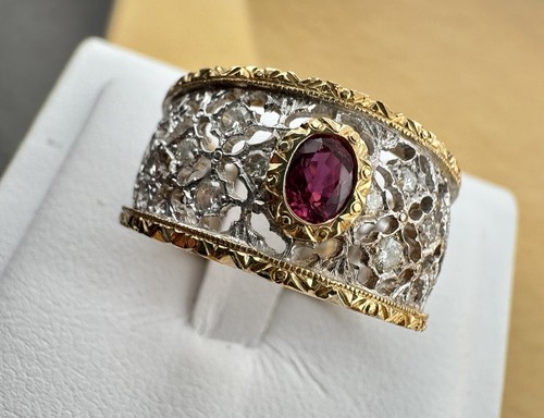ring anello FLORENTINE BUCCELLATI STYLE LAVORATO A MANO oro18KT 750°/°° RUBINO - Foto 14 di 16