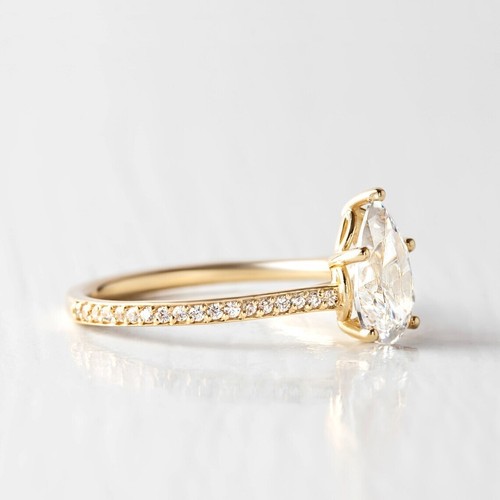 2.00Ct Pear Cut Diamond Solitaire Wedding Engagement Ring 14K Yellow Gold Finish - Picture 4 of 8