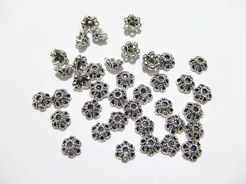 40pz coppette fiore 6,5mm colore argento tibet