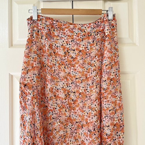Forever New Floral Maxi Skirt Size 14 Orange Cream Black Ruffle Flowy Aline - Picture 6 of 9