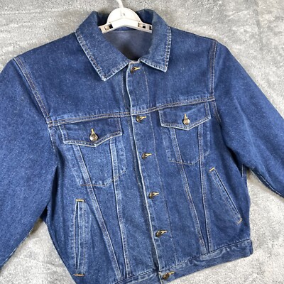 VTG Giorgio Armani Fleece Lined Jean Jacket Mens Small Blue Denim