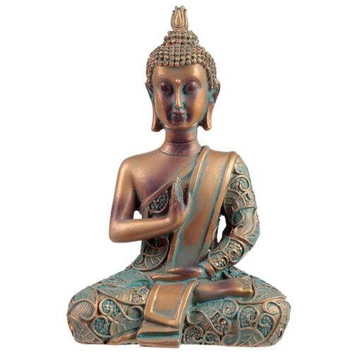 Buddha Figur thai budda Mudras HandGeste Erleuchtung Feng Shui Kupfer-Optik 15cm - Bild 1 von 4