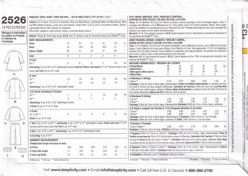 Simplicity 2526 Toddler Fancy Dress Coats Jacket Pants Hats Pattern 1/2 1 2 3 4 - Picture 4 of 9